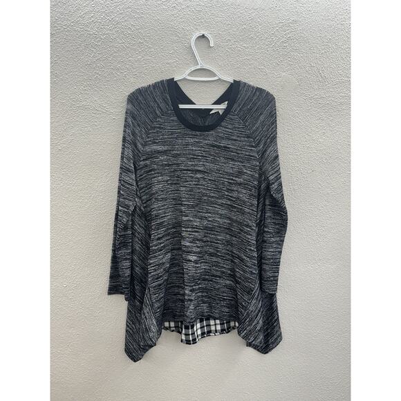 Khakis & Co Womens Shirt Size Medium Gray Heathered Plaid Back Long Sleeve Flowy - Picture 1 of 10